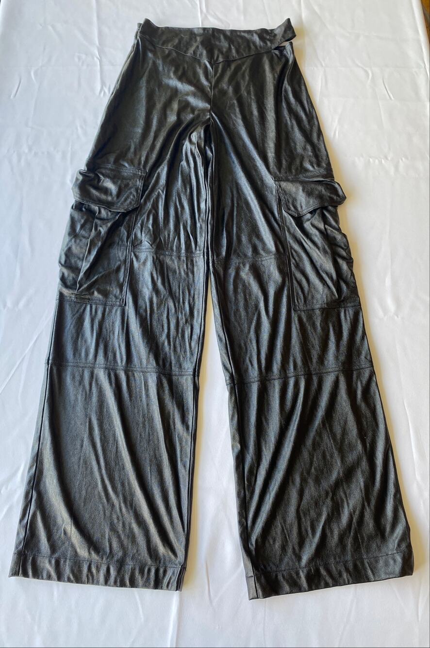 GRAY by Jason Wu Black Faux Leather Wide Leg Cargo Pants Sz S High Rise